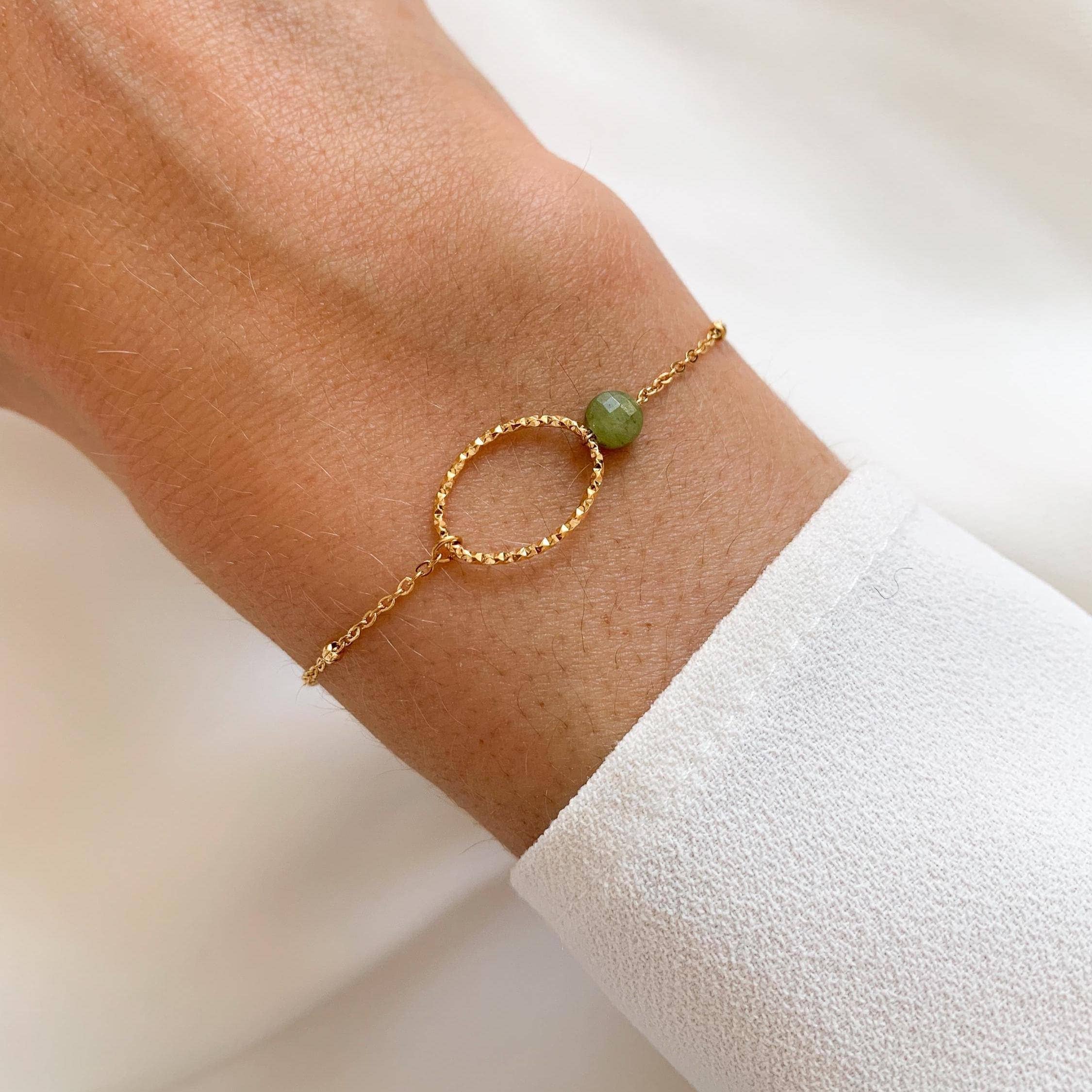 Pulsera Serpentina. Acero inoxidable con piedra natural verde serpentina