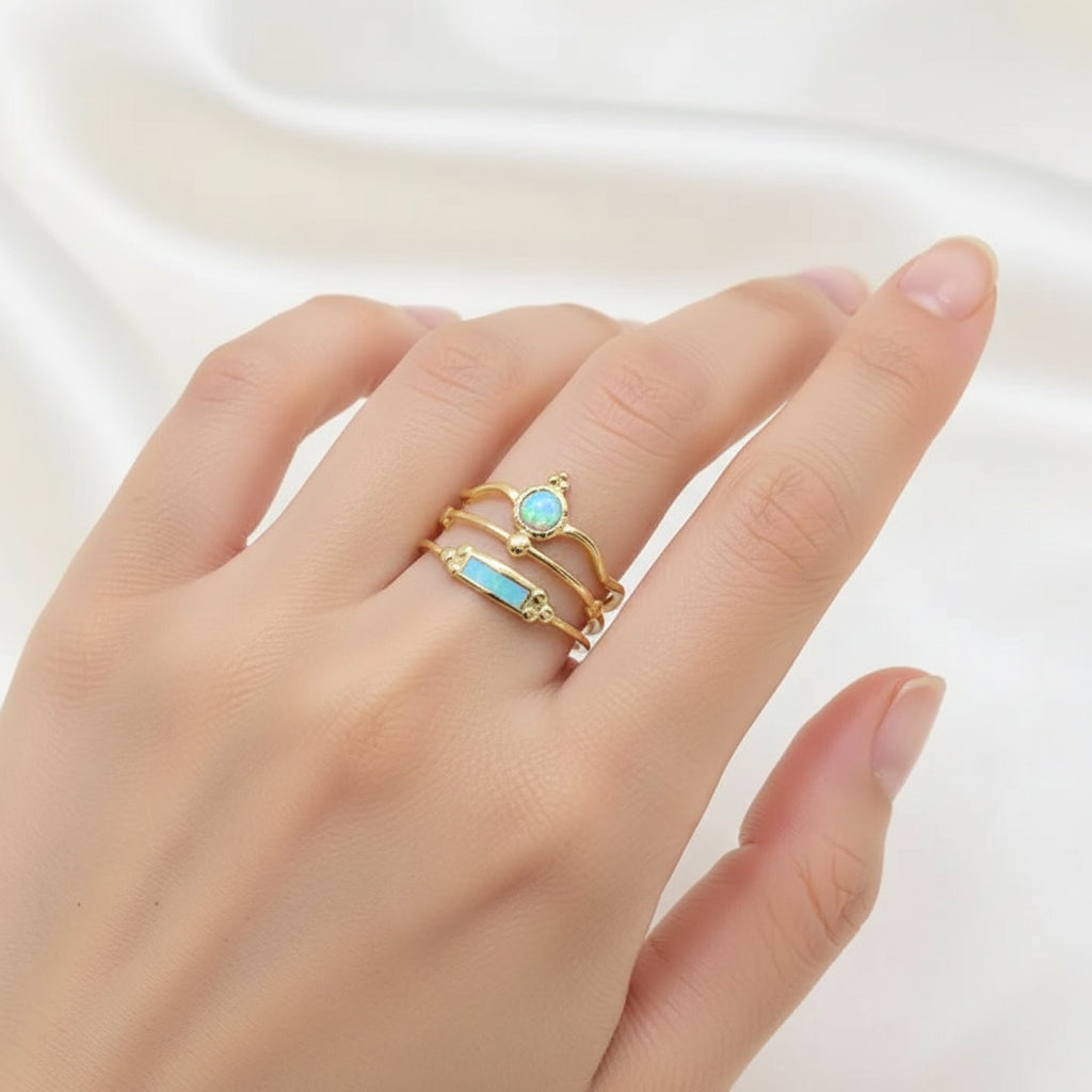 Anillo Mara. Acero inoxidable y amazonita