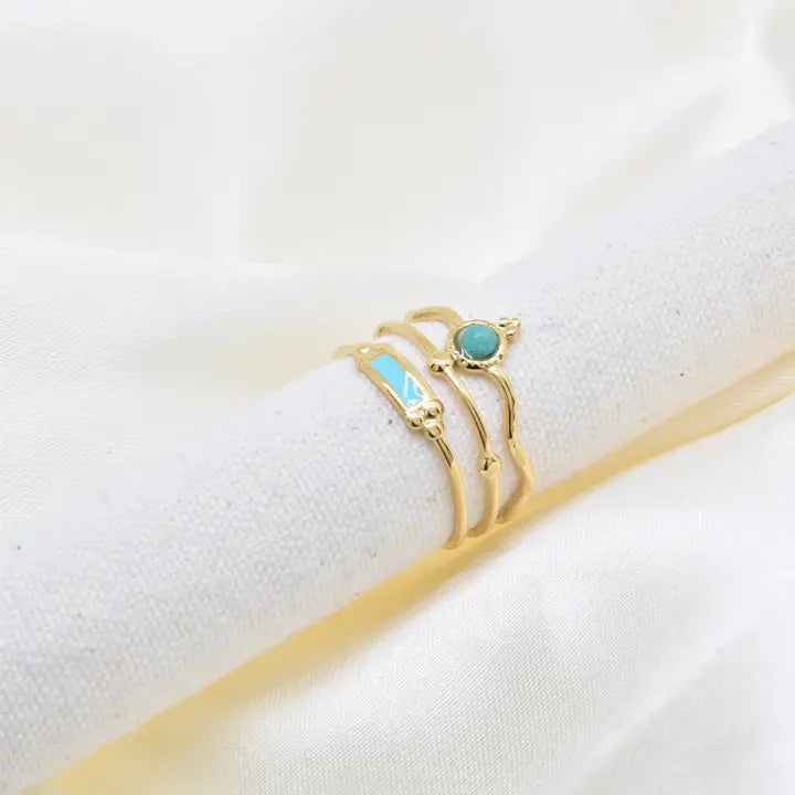 Anillo Mara. Acero inoxidable y amazonita