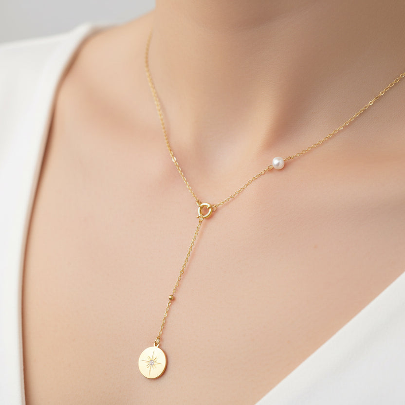 Collar Estrella. Acero inoxidable y perla