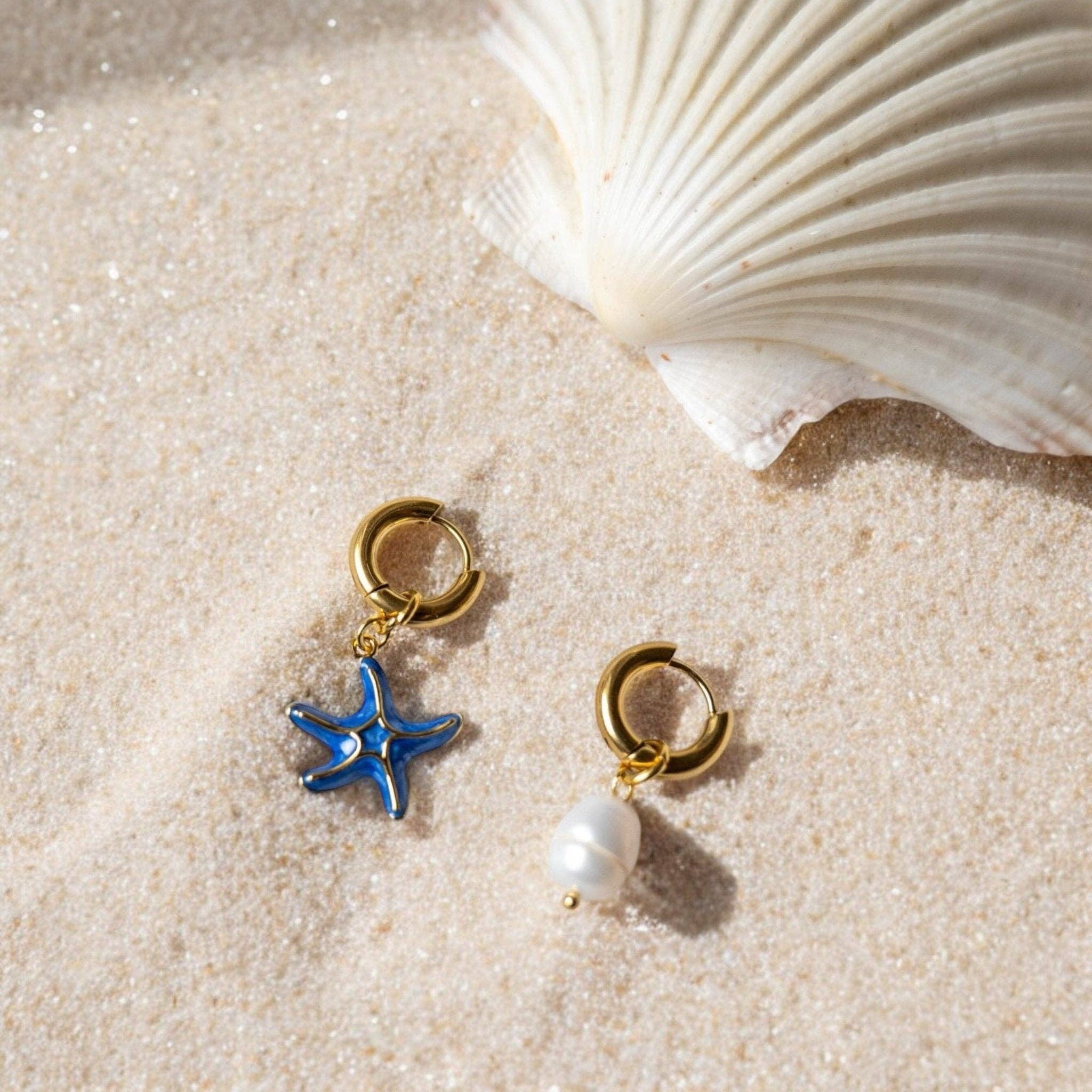 Pendientes Mare. Acero inoxidable chapado oro 18K, perla de rio