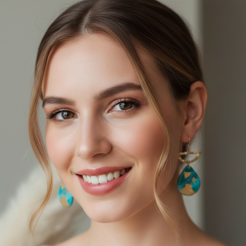 Pendientes Marina. Arcilla polimérica con detalles en acero inoxidable chapado en oro de 18K