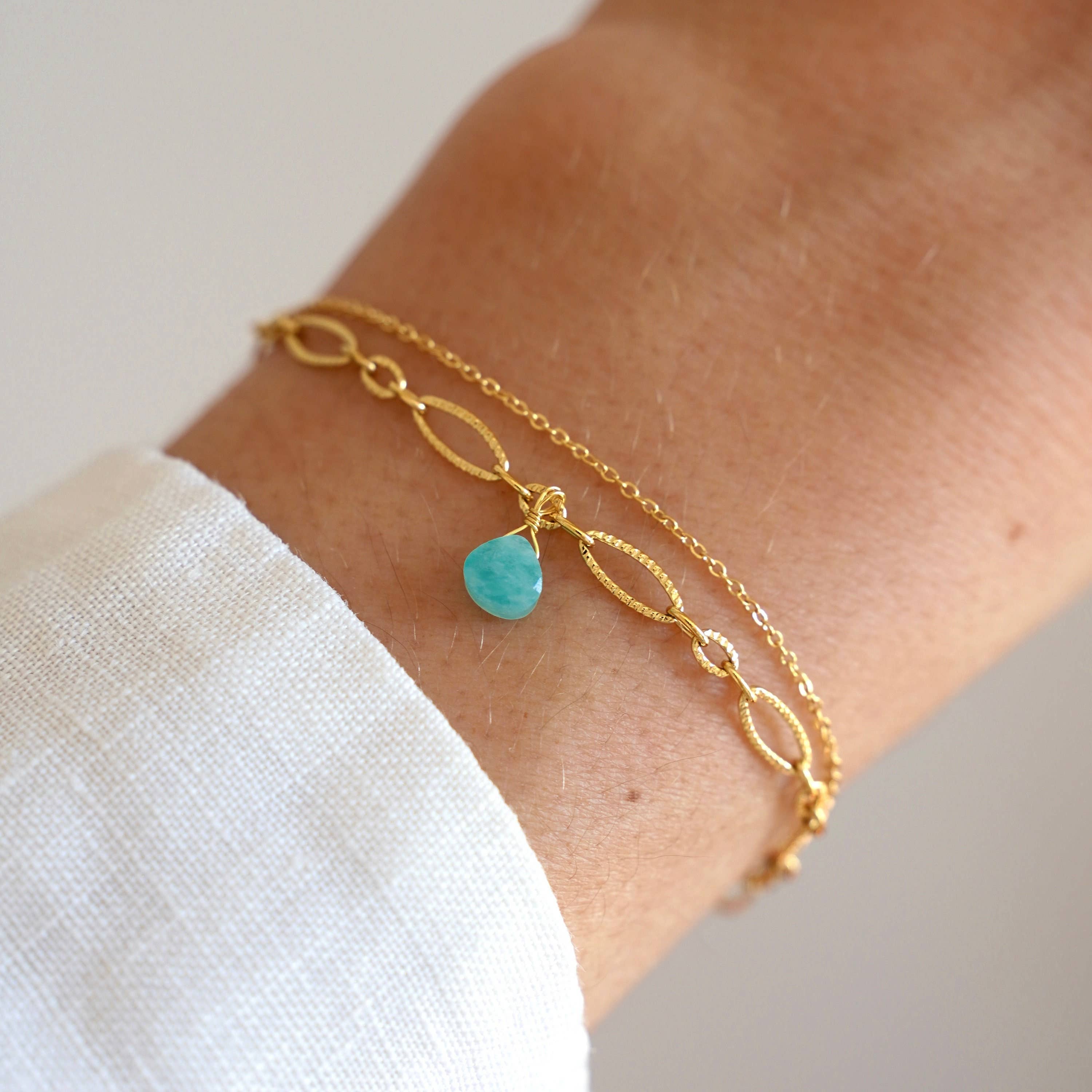 Pulsera Cielo. Acero inoxidable con amazonita