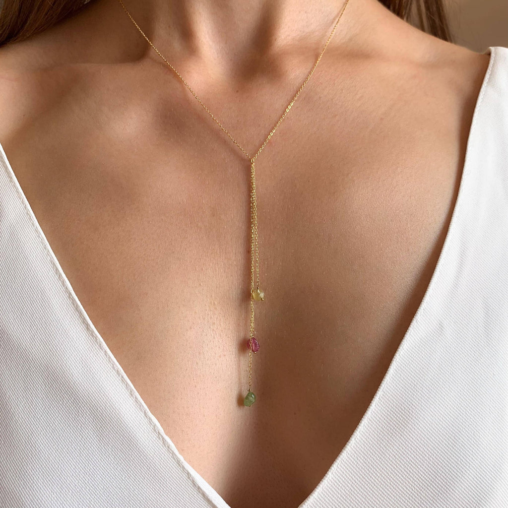 Collar Turmalina. Acero inoxidable y piedra natural turmalina