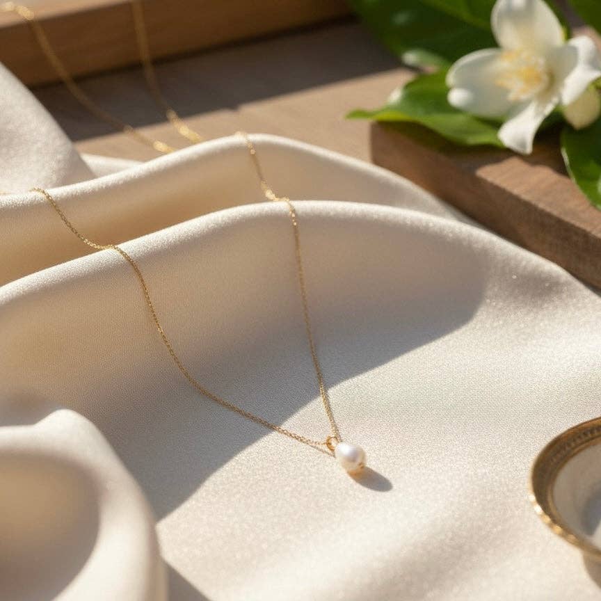 Collar Dulce. Acero inoxidable chapado en oro de 18K y perla de agua dulce